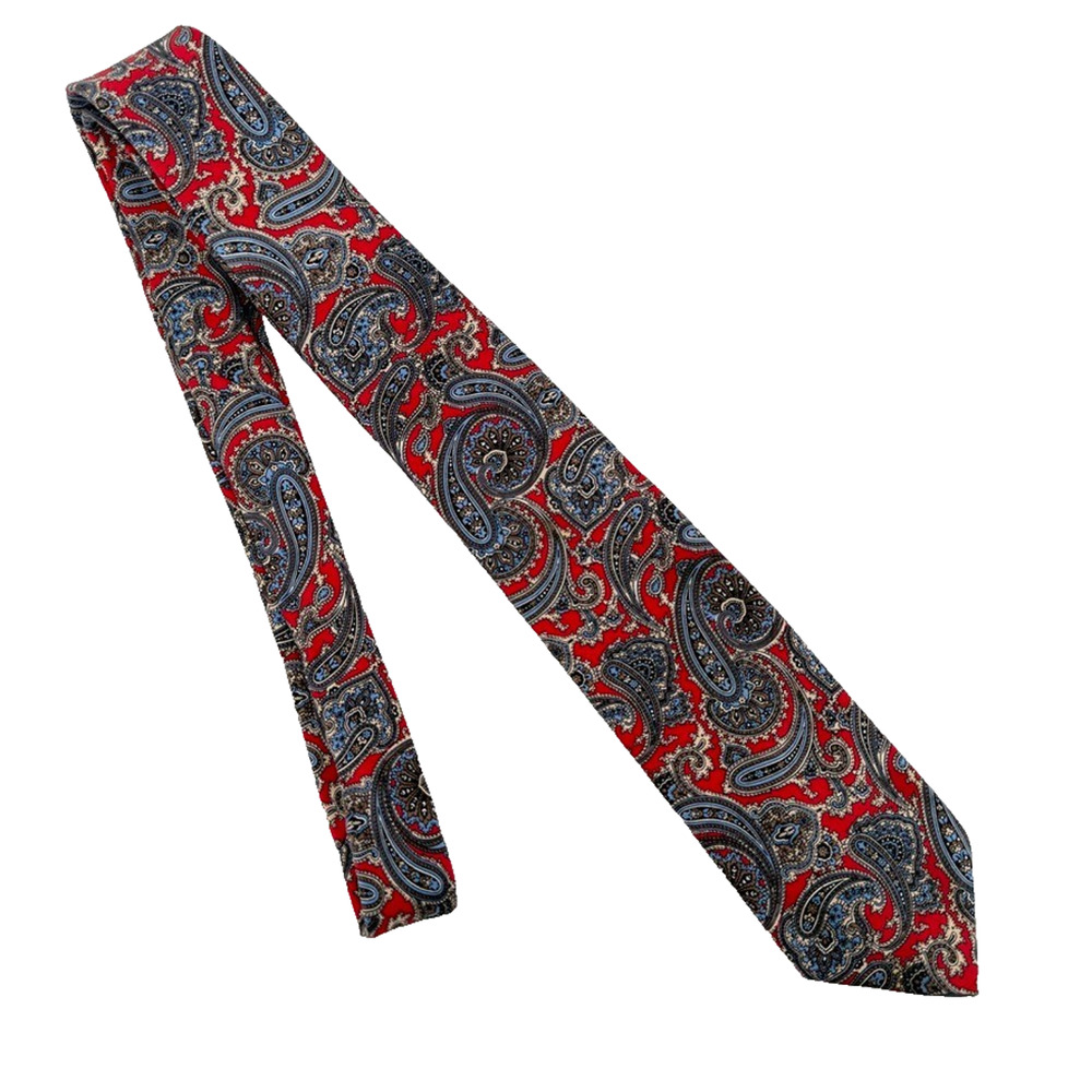 Boxbury Ltd Extra Long Tie Italian Silk Paisley Twee 70s Made in USA Classic VTG
